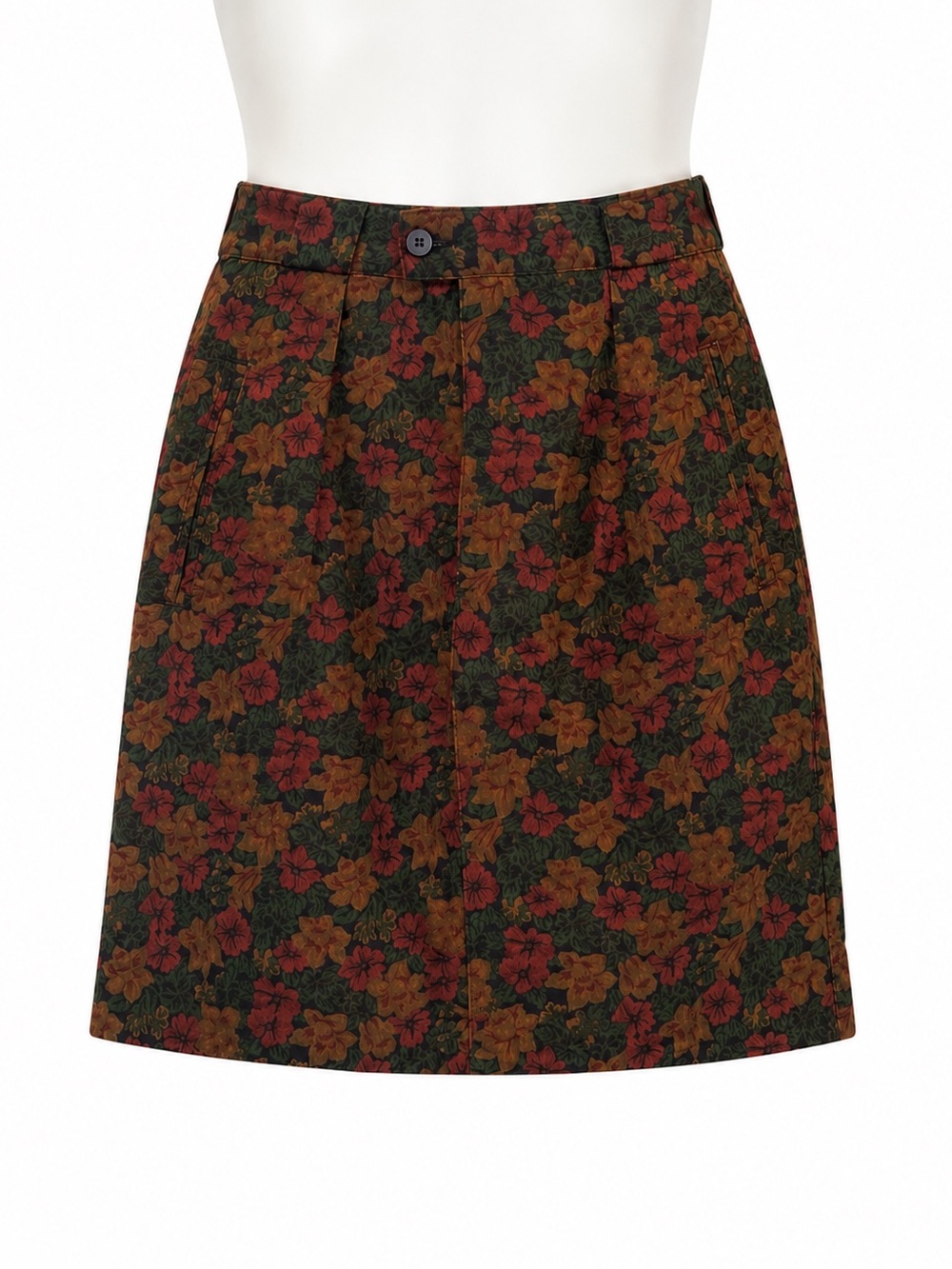 Size M (11) Vintage Floral Cotton Pleated A-Line Skirt Cottagecore 90s